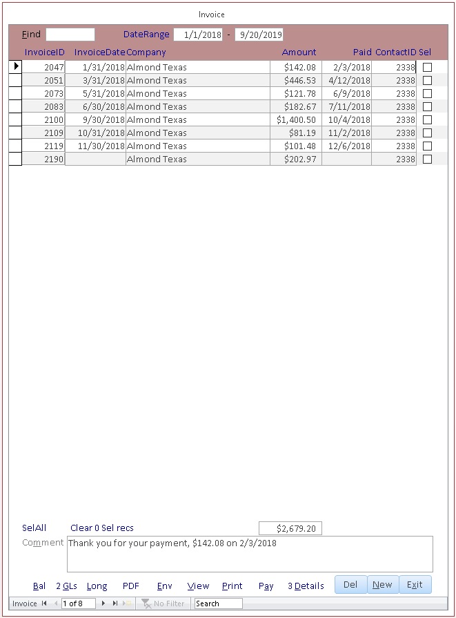Microsoft Access Find Invoice 
                     Form for services or sales