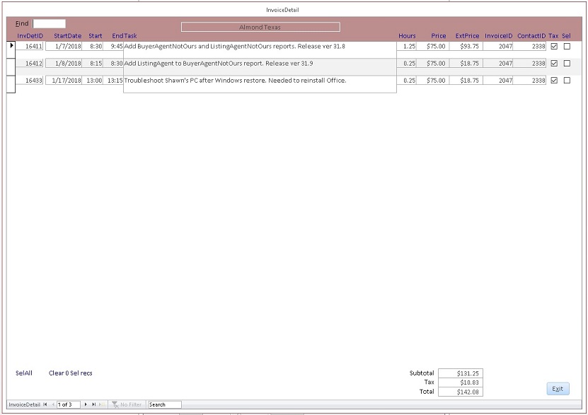 MS Access Invoice for lawn landscape pest McKinney Frisco Allen Texas