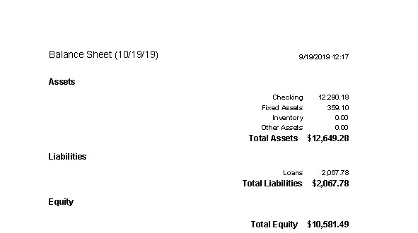 MS Access Balance Sheet for janitorial company in Dallas Collin TX