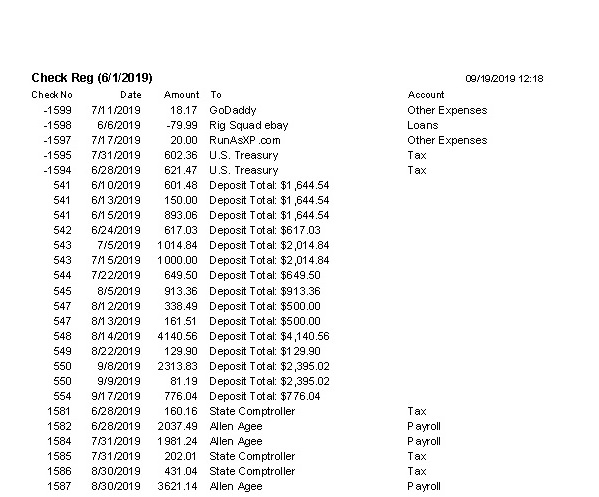Check Register to reconcile bank statement for small business