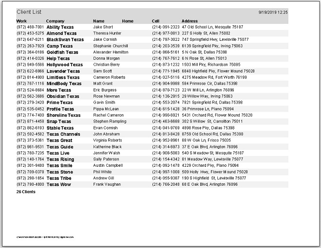 Access Client List for garage door repair in Dallas Collin TX