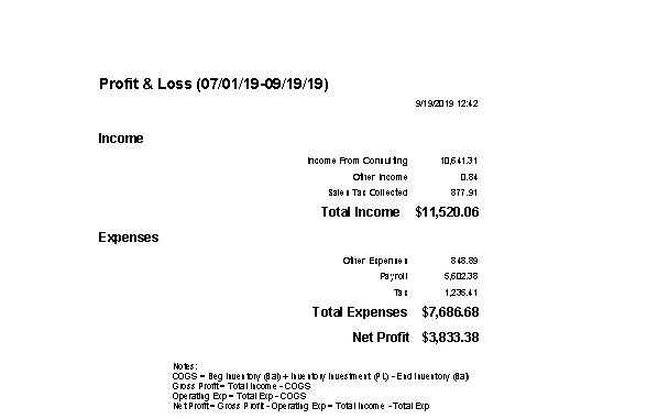 SQL Profit & Loss Report for service company in McKinney Frisco TX