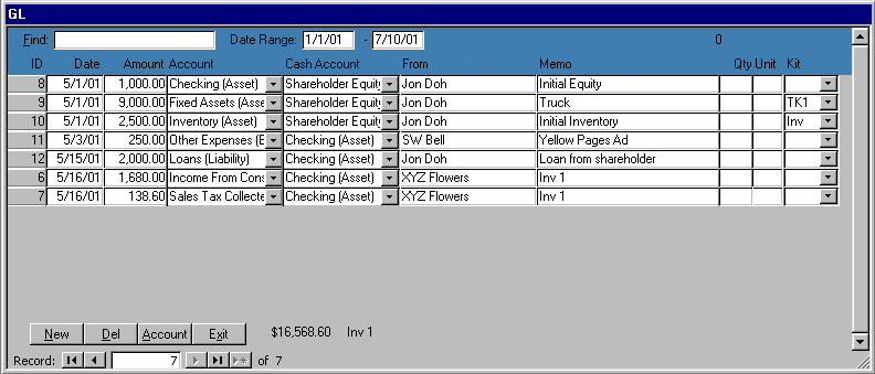 MS Access General Ledger GL Form for phone service sales