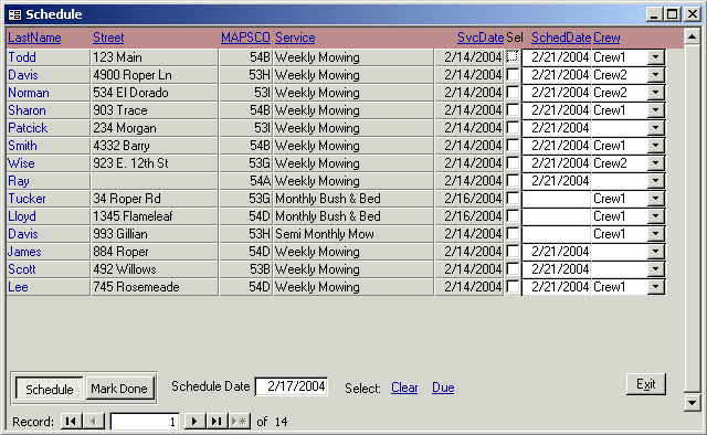 Service company schedule application
