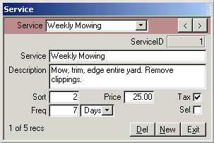 Edit Service table