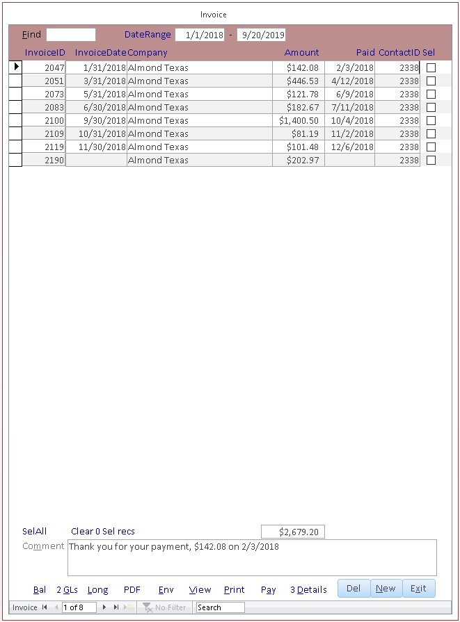 Microsoft Access Find Invoice 
                     Form for services or sales