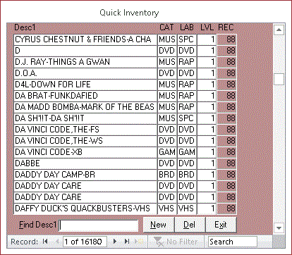 MS Access point of sale POS video movie Quick Inventory Form