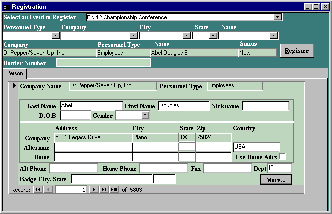 Access Corporate Convention Reservation System Data Entry