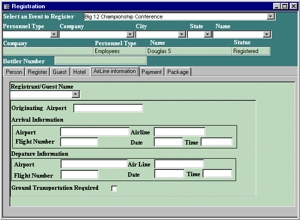 Access Corporate Convention Reservation System Data Entry