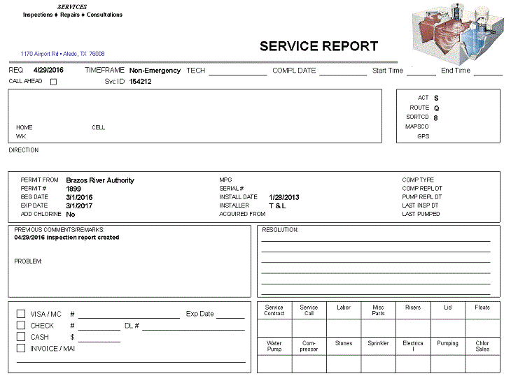 Septic Service System Report form