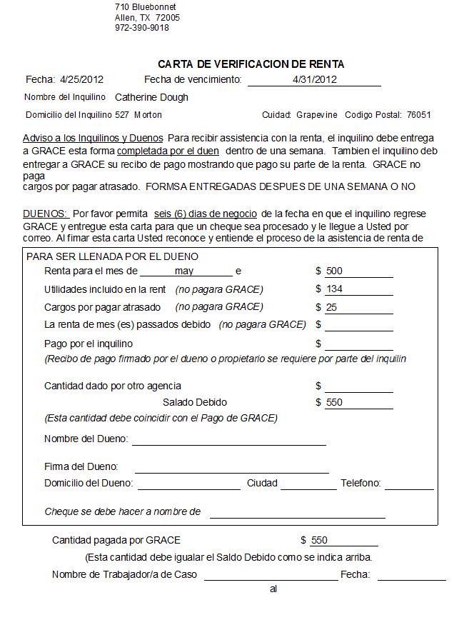 Social Services Spanish Rent Voucher