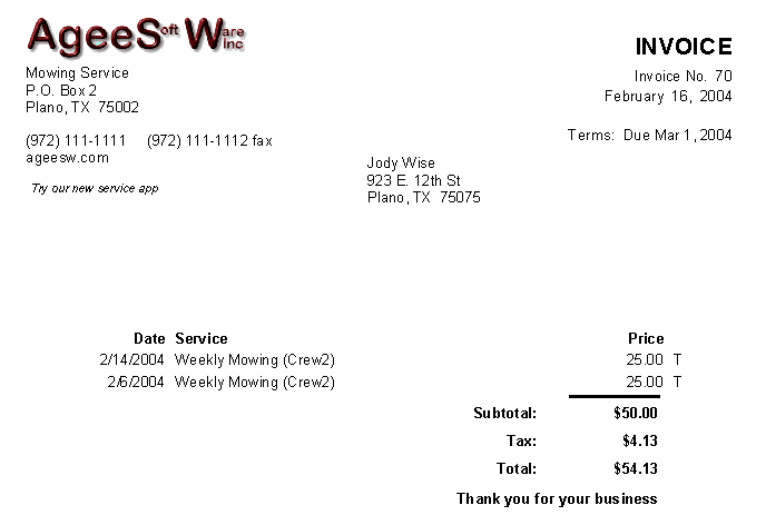 Invoice for recurring services